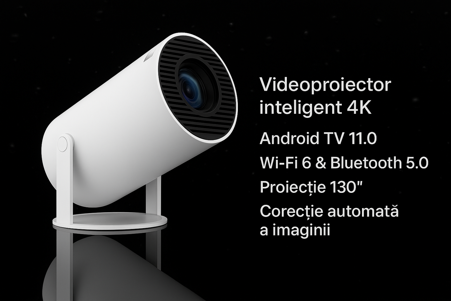 Proiector LED Portabil cu rotație de 180°,suport 4K Ultra HD, raport de aspect 16:10