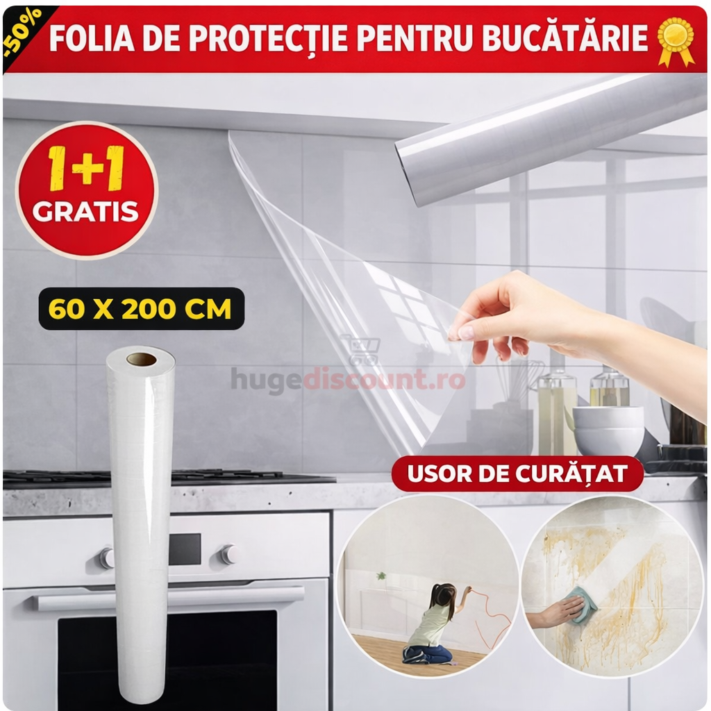 Folie magică transparentă de protecție - 60cm x 200cm pentru bucătărie +1 🎁CADOU