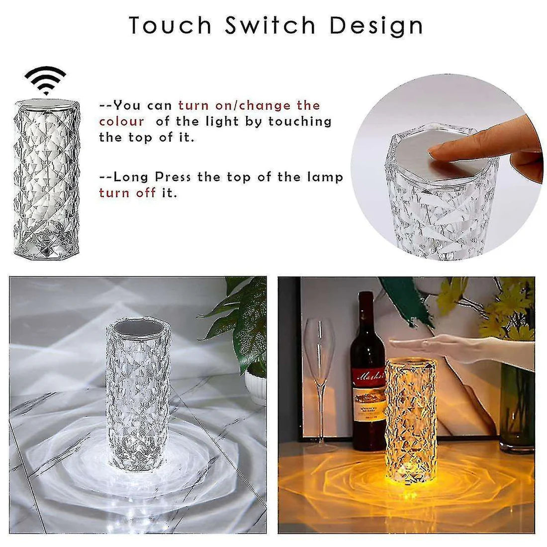 Lampa Crystal Diamond- Funcție antingere, Multicolor, RGB, cu telecomandă