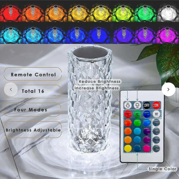 Lampa Crystal Diamond- Funcție antingere, Multicolor, RGB, cu telecomandă