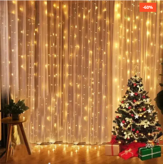 Instalatie tip perdea pentru crăciun, 3x3m, 300leduri, 8 funcții de iluminat interconectabil