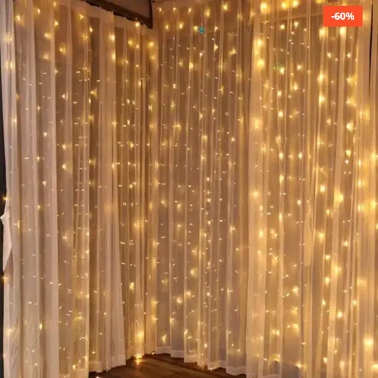 Instalatie tip perdea pentru crăciun, 3x3m, 300leduri, 8 funcții de iluminat interconectabil