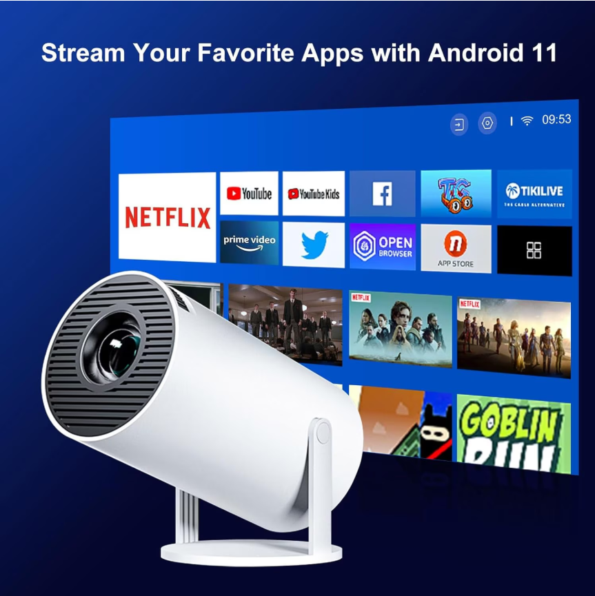 Proiector LED Portabil cu rotație de 180°,suport 4K Ultra HD, raport de aspect 16:10